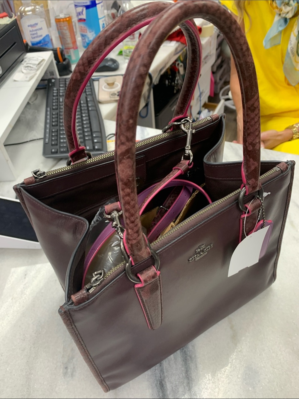 Coach Burgundy Satchel with Pink Trim - Picture 6 of 7